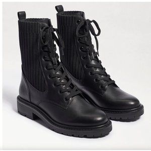 SAM EDELMAN Lydell Combat Boots in Black Leather/Knit Size 7 Brand New